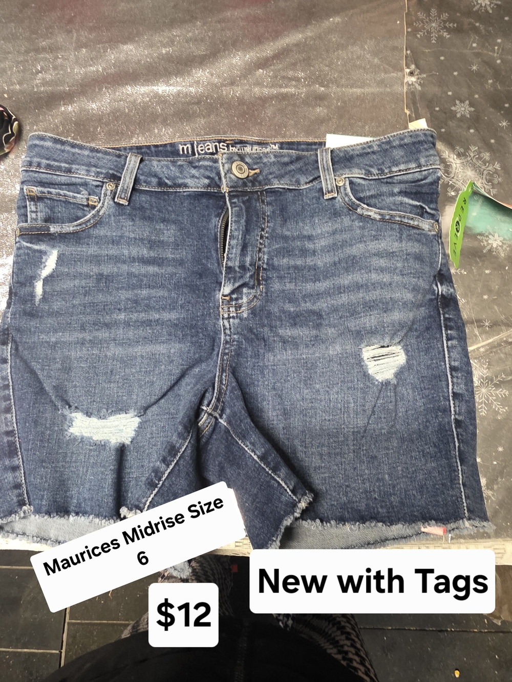 Maurices Women's Midrise Distressed Denim Shorts - Dark Blue